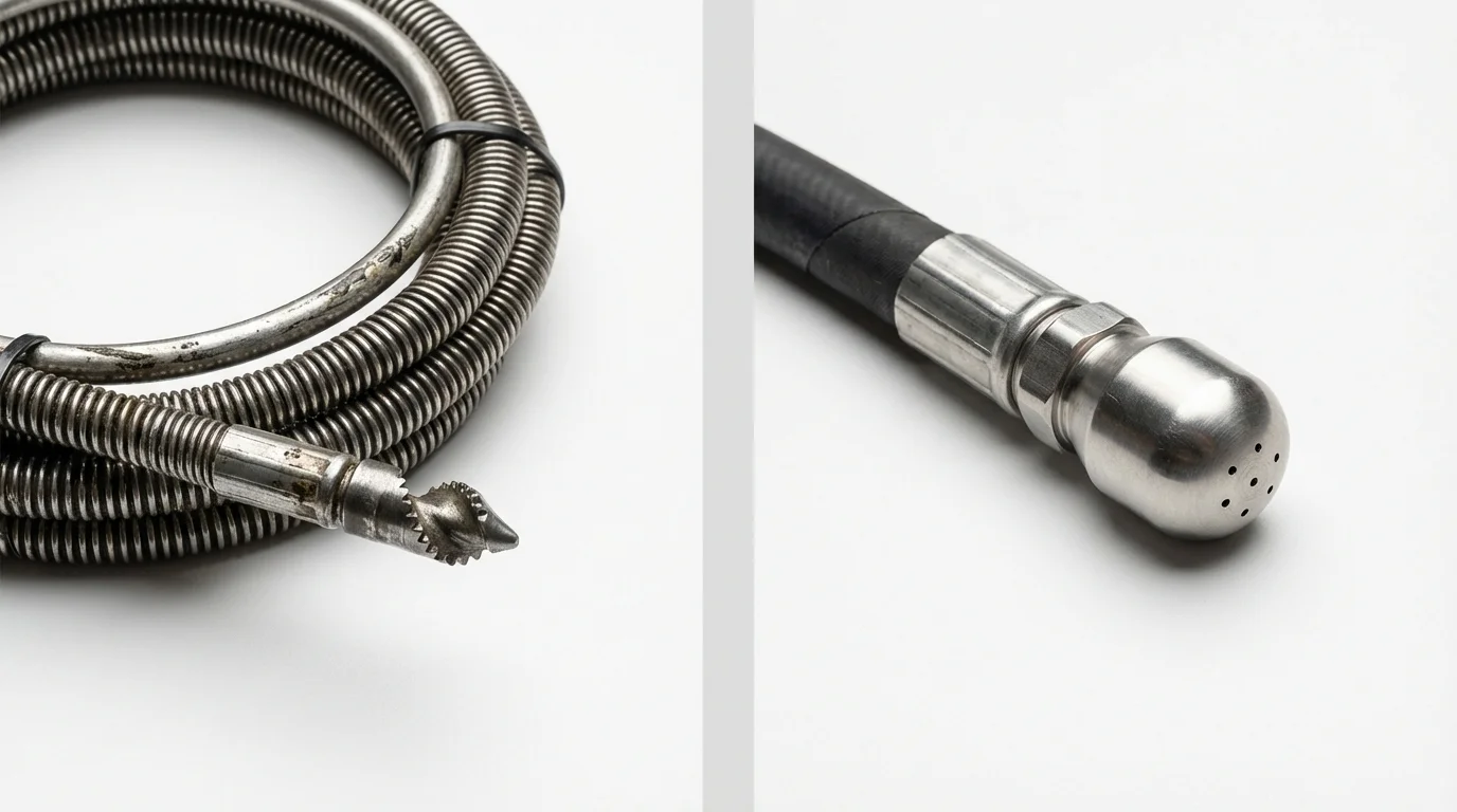 Drain snake cable and hydro jetting nozzle used for drain cleaning in Danville, IL