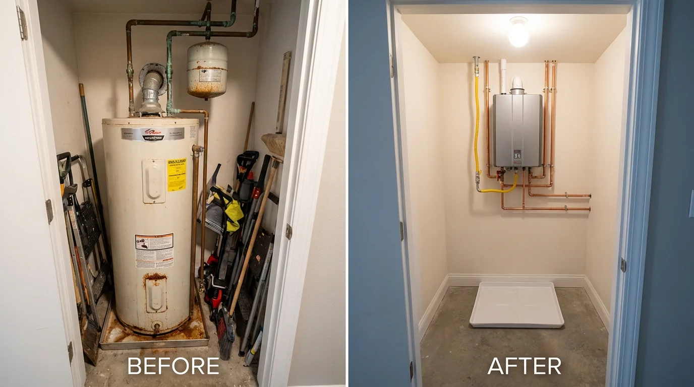 Tank water heater versus wall-mounted tankless unit comparison for Danville, IL homeowners